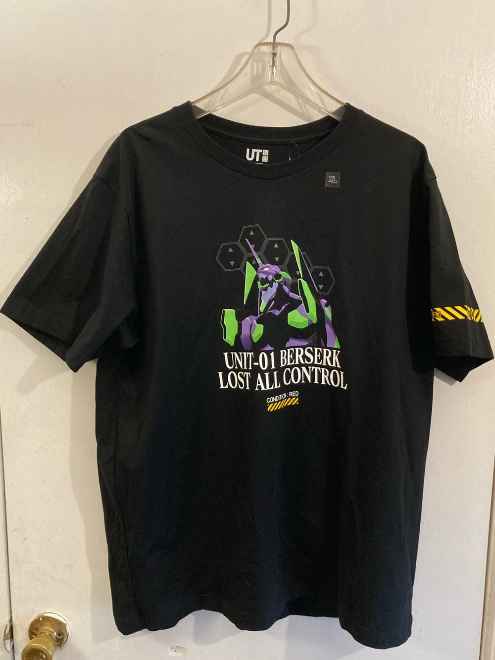 Vintage Uniqlo Evangelion Unit-01 Graphic Tee - Black with Purple & Green Print.